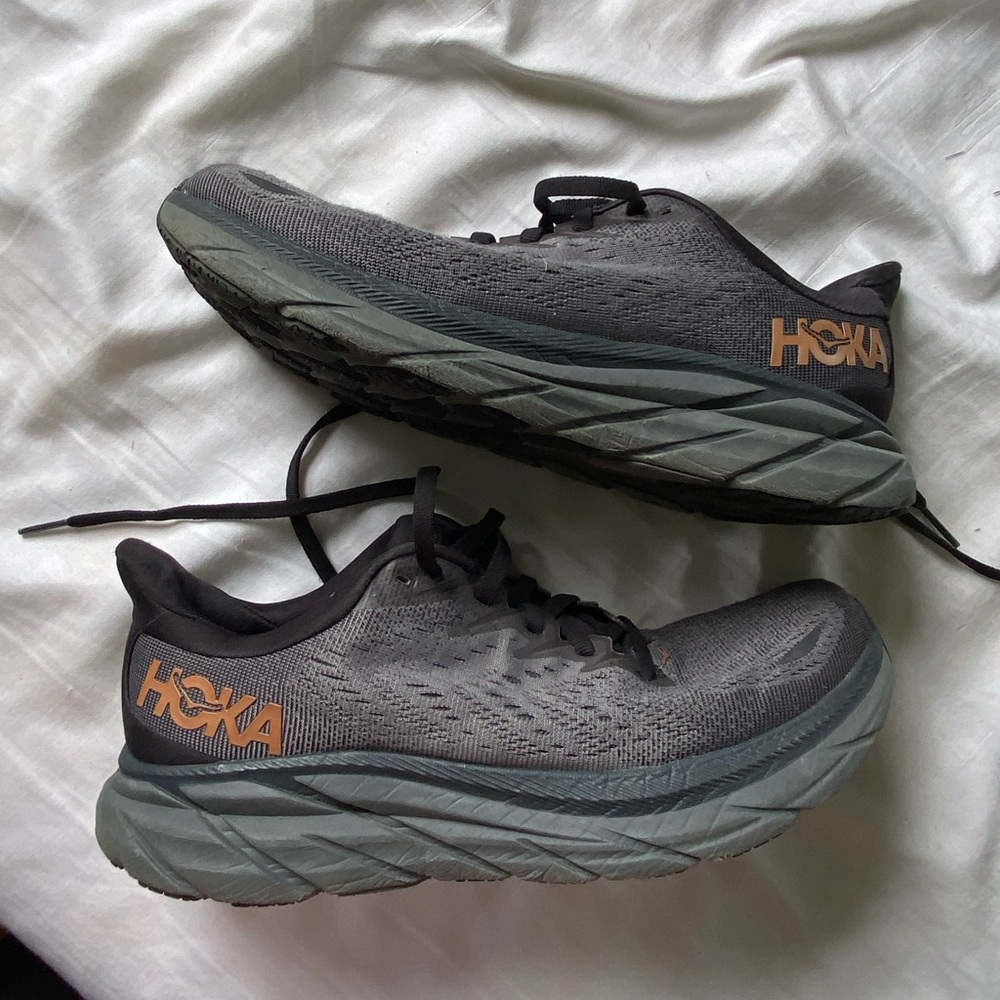 Hoka Charcoal and Orange Running Shoes